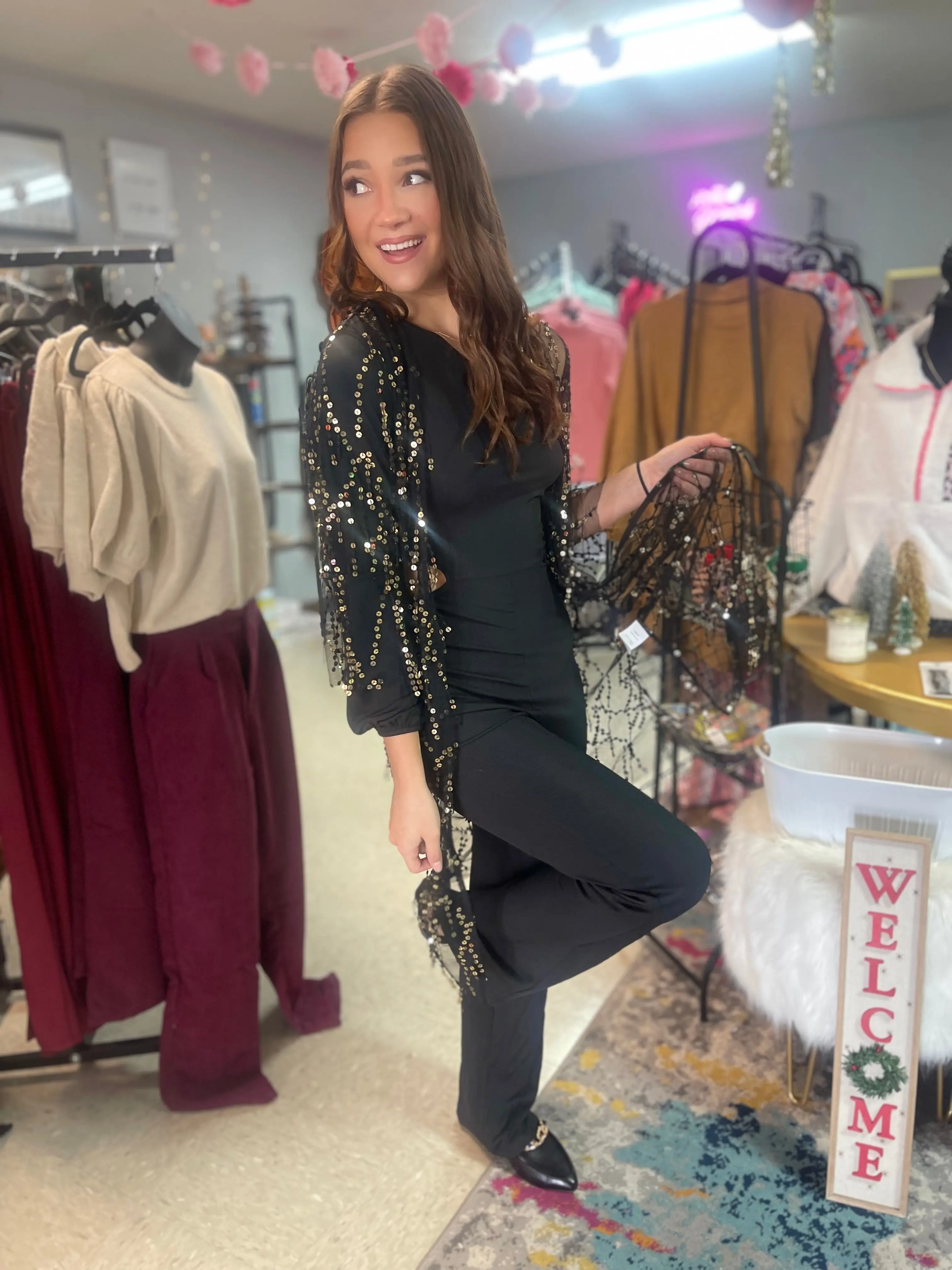 Life Of The Party Sequined Duster Mesh Outfit