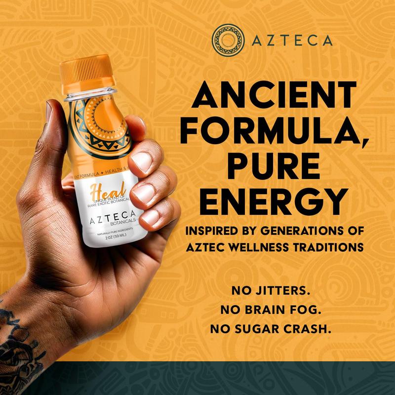 Azteca Health Organic Energy Shots - Wellness Shots, Natural Energy Shots, Health Shots, Vitamin Boost for Focus, Strength and Energy, Organic Energy Drink Made in the USA - Lemon Flavor 12pack 2Fl oz