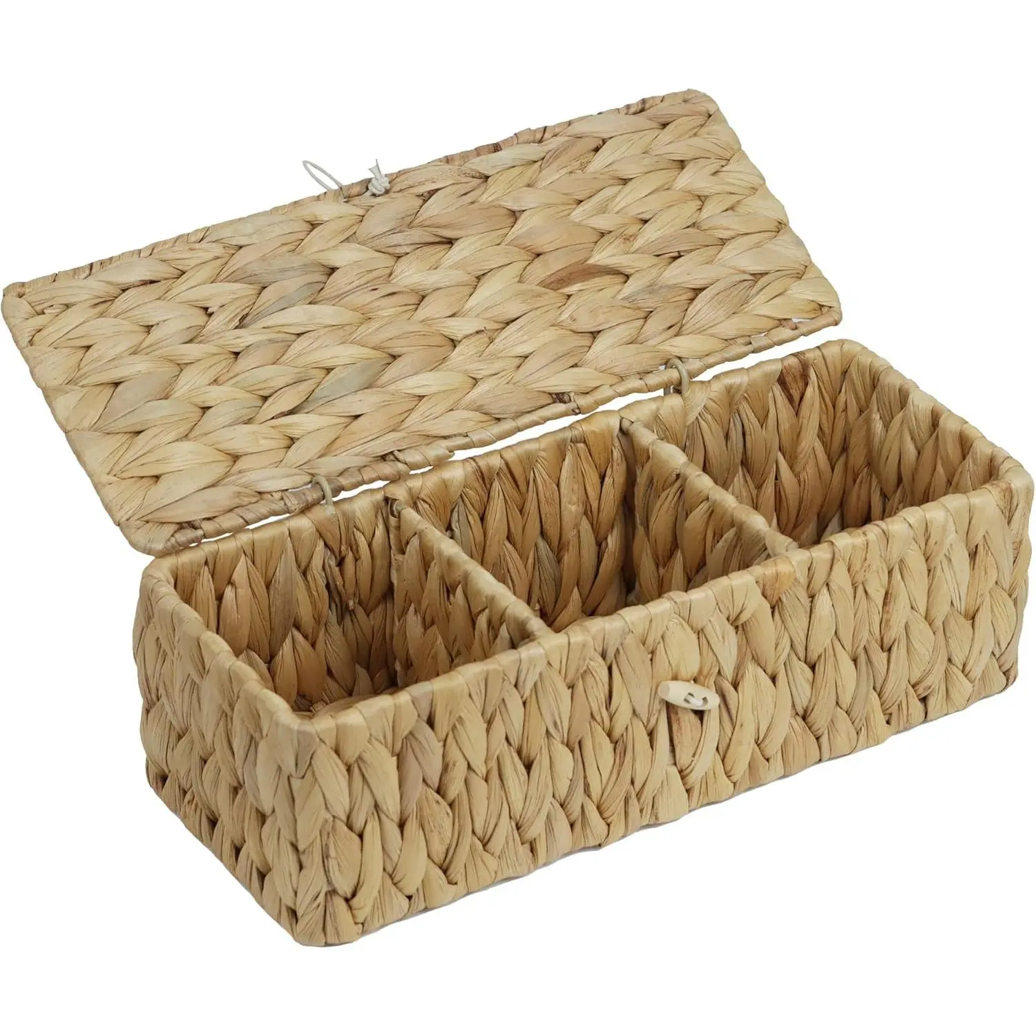 Water Hyacinth Storage Basket with Lid, Rectangular Tank Woven Wicker Baskets with Sections, Decorative Box for Tampon Holder Snack Toys Bathroom (Water Hyacinth)