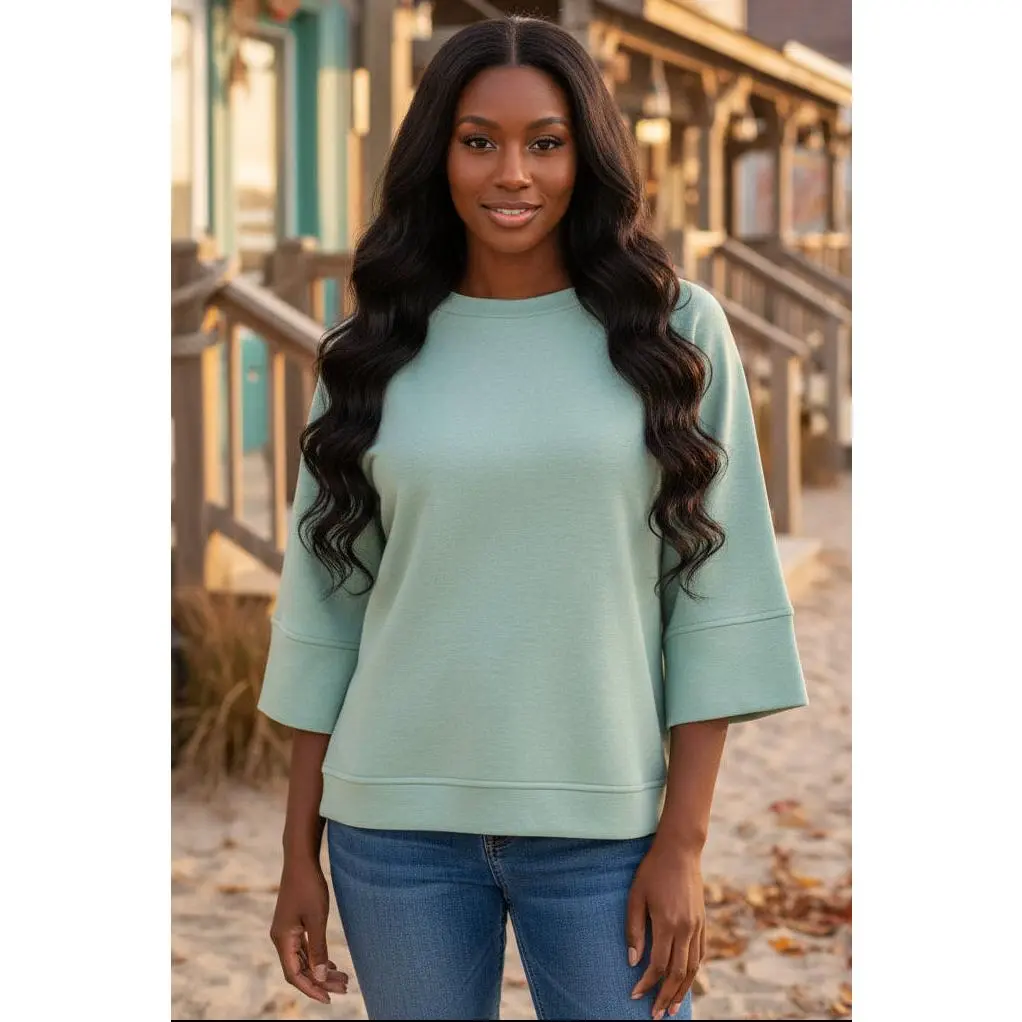 Zenana Scuba Roomy Fit 3/4 Sleeve Pullover