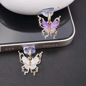 Butterfly Design Mobile Phone Dust Plug Pendant, 1 Count Cute Phone Dust Plug Decoration, Cell Phone Charm, Fashion Phone Accessories for iPhone Type-C Flat Earphone Charging Interface