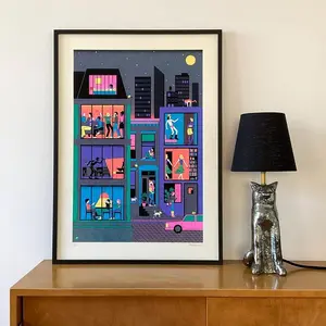 Friday Night – Limited Edition Screen Print – bright colors – lively illustration  poster