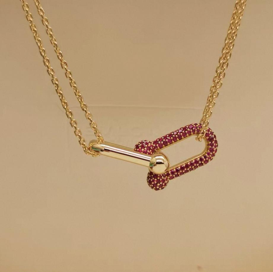 Pre-owned Tiffany & Co. Hardwear 18K Yellow Gold Large Double Chain Link Pendant Necklace with 1.44ct Rubies, 16.93" Chain, Limited Edition of 150 Worldwide