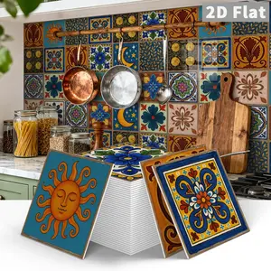 Minimalist Art Tile Wall Sticker, Thickened Pe Foam Layer, Self-Adhesive Detachable, 5.91x5.91 Inches, Bedroom Bathroom Decor