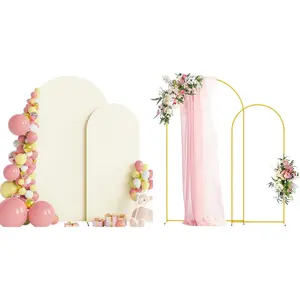 Wedding Arch Backdrop Stand and Cover Set of 2 Arch Stand with Arch Cover Ivory 7.2FT, 6FT for Birthday Wedding Bridal Baby Shower Event