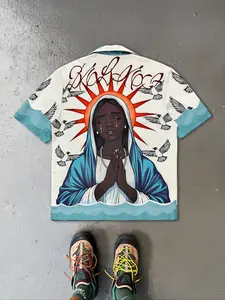 Men's short-sleeved printed Graphic casual shirt, button-down front, simple design, suitable for everyday wear, street style patterned shirt, Cool Streetwear Shirt, Menswear.