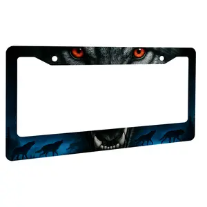 Night Wolf License Plate Frame - Fierce Animal-Themed Automotive Cover, Car Registration Plate Holder Accessory for Auto Body & Frame, License Plate Cover