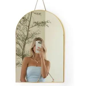 Arched Wall Mirror 13"x19"- Small   Mirror with Chain, Decorative Brass Mirror for Entryway, Bathroom, Bedroom&Living Room, Antique  Wall Mirror
