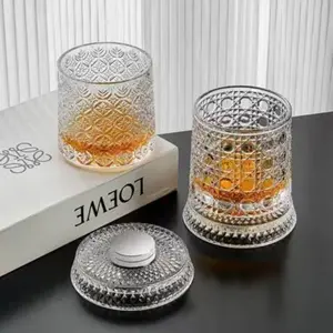Rotating Crystal Whiskey Glass - 260ml Spinning Tumbler with LED Light Base, Clear Glass for Home Bar, Cocktails & Gifts