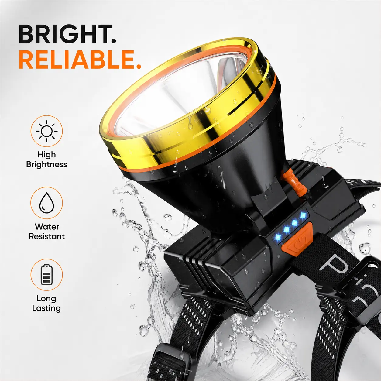 Super Bright Wide Beam Outdoor Head Light, Large Lens Long Distance LED Headlamp with Power Display, Portable Hands-Free Lighting Equipment for Outdoor Adventures and Daily Night Tasks waterproof