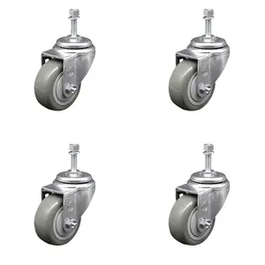 Service Caster SCC-TS20S314-PPUB-381615-4 Polyurethane Swivel Threaded Stem Caster with 3 x 1.25 in. Gray Wheels & 0.38 in. Stems - Set of 4