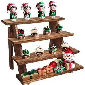 Wooden Cupcake Stand - 4 Tier Cupcake Display Stand, Rustic Tiered Display Stand, Tool Free Installation Cupcake Stand for  Shower Decorations Birthday Party Supplies