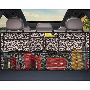 Car Trunk Organizer,Large Capacity Backseat Trunk Organizer(42"*18"),Collapsible Car Storage Bag with 8 Pocekt,Car Organizer for SUV/MPV/Truck - Leopard print
