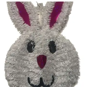 Sparkly Easter Bunny Face Wall Decoration – Silver Tinsel Hanging Spring Décor for Door, Wall, Party, Home & Classroom Display