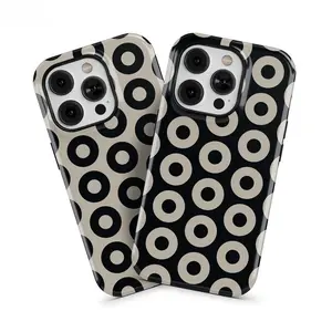 Black & Taupe Donuts Pattern Phone Case Cover for iphone 17 phone case 16 pro max 15 Plus 14 13 12 11 and Samsung S26Ultra S25Plus S24 S23 S22 Cute,clear,military-grade,high-end,durable,shockproof,and drop-resistant 2-in-1 glossy phone case