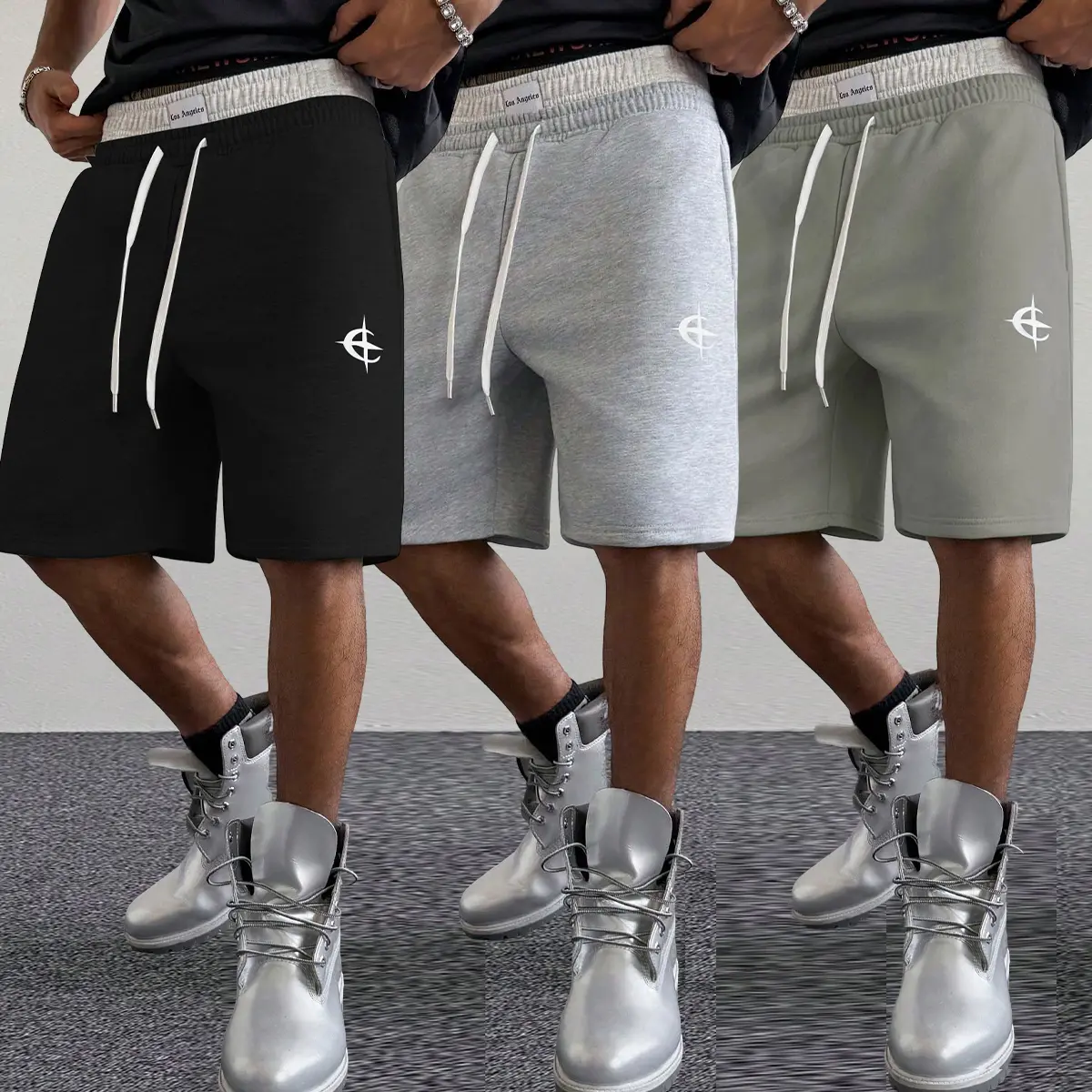 3 Counts Mens Multi Scene Daily Fake Double Waist Casual Shorts Wide Range Of All Match Soft Shades Stretchy Two Tone Inner Waistband Flat Neat Wide Straight Cuff Hem Anti Cling Thin Breathable Knit Cloth Great For Indoor Lounging Outdoor Jogging