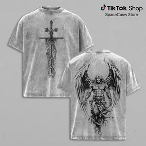 Saint Michael The Archangel x Flaming Sword T-Shirt Washed Christian Shirt, Aesthetic Clothes ,Scales of Justice , Jesus Tees, Christian Merch, Archangel Michael Tees ,Outfit Churchh