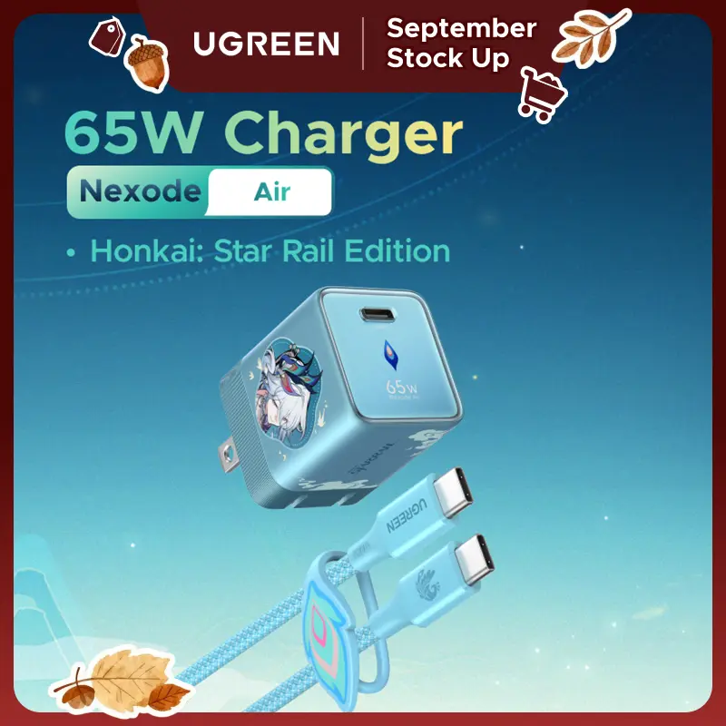 UGREEN Nexode Air Honkai: Star Rail Edition Compact GaN Wall Adapter - Ultra-Fast Charger for iPhone with USB-C Cable, Compatible with iPhone 17/16, MacBook, Galaxy S26/S25, iPad (Cyan) |tiktokshopstockup