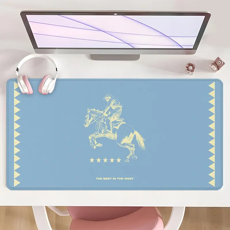 [Mouse Desk Pad] Non-Slip Mouse Pad Large Gaming Mouse Pad With Rubber Base & Stitched Edge Western Cowboy Horse Rider Golden Stars Design Desk Top Protector Mat For Home Office Christmas Gift