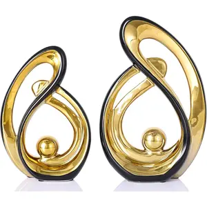 DOVDOV Abstract Ceramic Statue 2 Piece Home Decor Accessory Set, Mid-Century Modern Art Decor and Accessories, Black and Gold Living Room Coffee Table Dining Table Center Foyer Entry Table Decor.