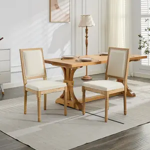 French Country Dining Chairs Set of 2, Upholstered Dining Room Chairs with Back Farmhouse Kitchen Chairs for Living Room, Kitchen, Restaurant (Beige)