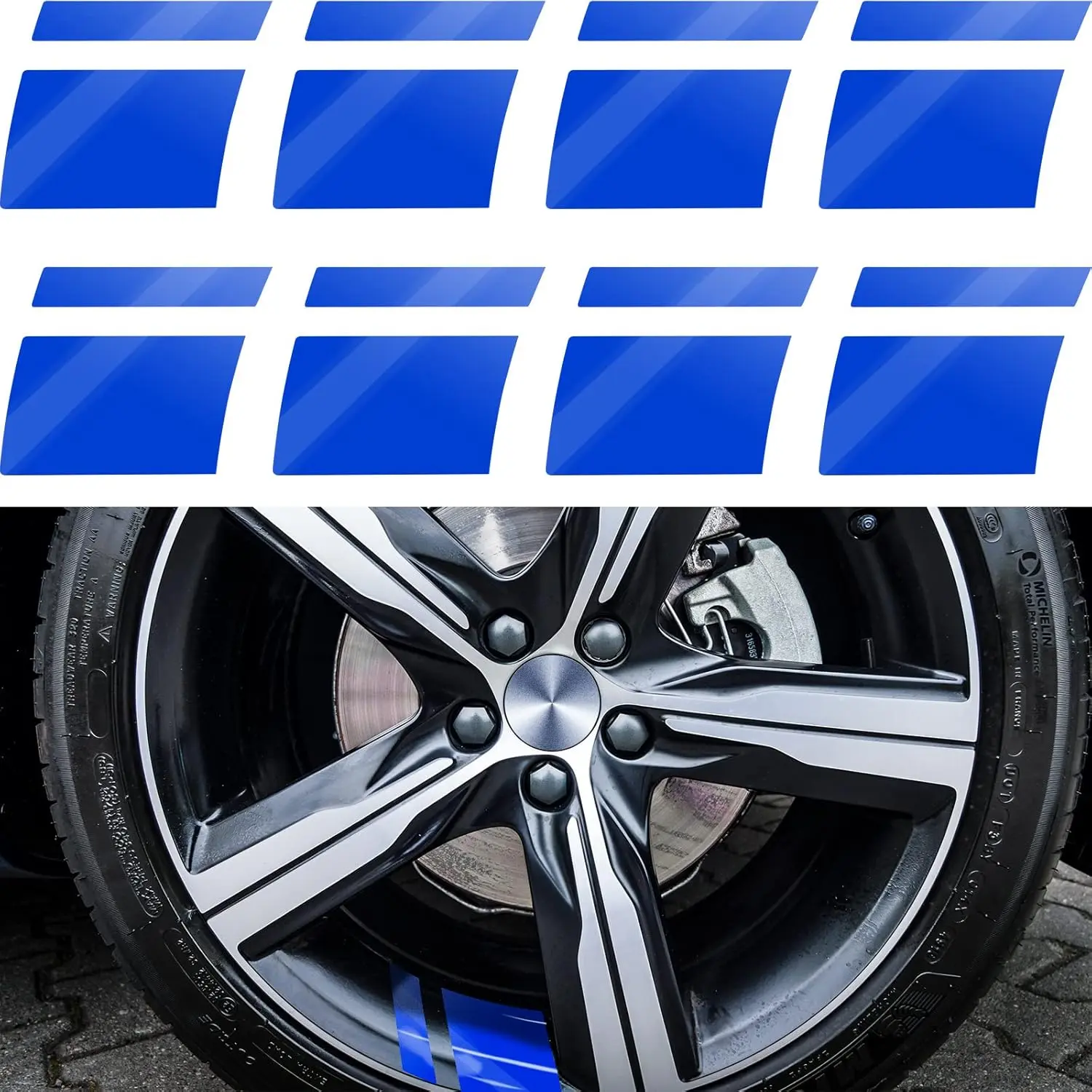 8 Count Wheel Rim Decal Stripes for 18-21 Inch Wheels - Reflective Stickers, 2.36 x 2.75 Inch, Automotive , Hash Stripe Design, Blue
