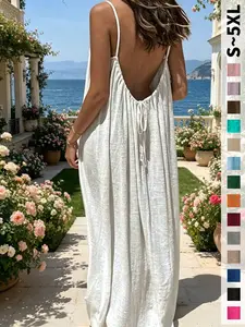 Women's Plain Sleeveless Spaghetti Strap Casual Dress, Loose-Fitting Summer Long Dress, Large Size Loungewear Sleepwear, Elegant Comfortable Clothing
