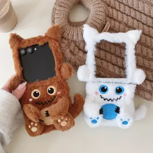 Autumn Winter Plush Aesthetic Claw Monster Flip Folding Protective Phone Case, Full Protection for Samsung Zflip3/4/5/6/7, Foldable Cover