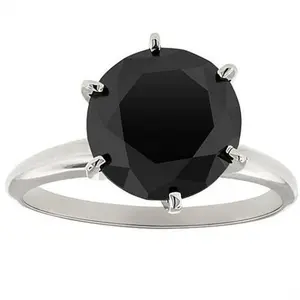 3ct Black Diamond Solitaire Engagement Ring 14K White Gold
