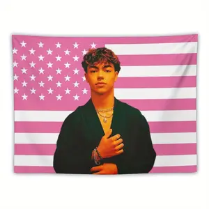 Malachi American Flag Tapestry - Pink & White Striped Wall Hanging with Male Figure Portrait, Soft Peach Light Beige Fabric Art for Living Room, Bedroom Decor - Horizontal Gift for Friends & Family, Parties, Festivals - No Electricity Needed, Easy to Hang