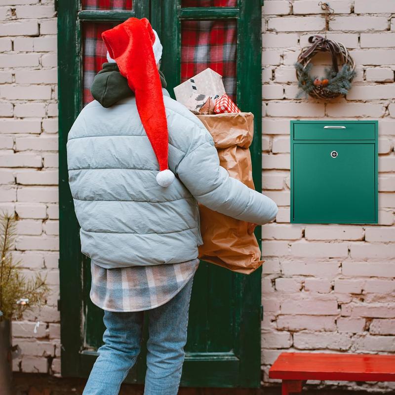 Locking Mailbox with Key for Outdoor 12 x 10.5 x 4.7 Inches Large Wall Mount Mail Box with Lock  Mail Drop Metal Collection Boxes Hanging Secure Postbox(Green)