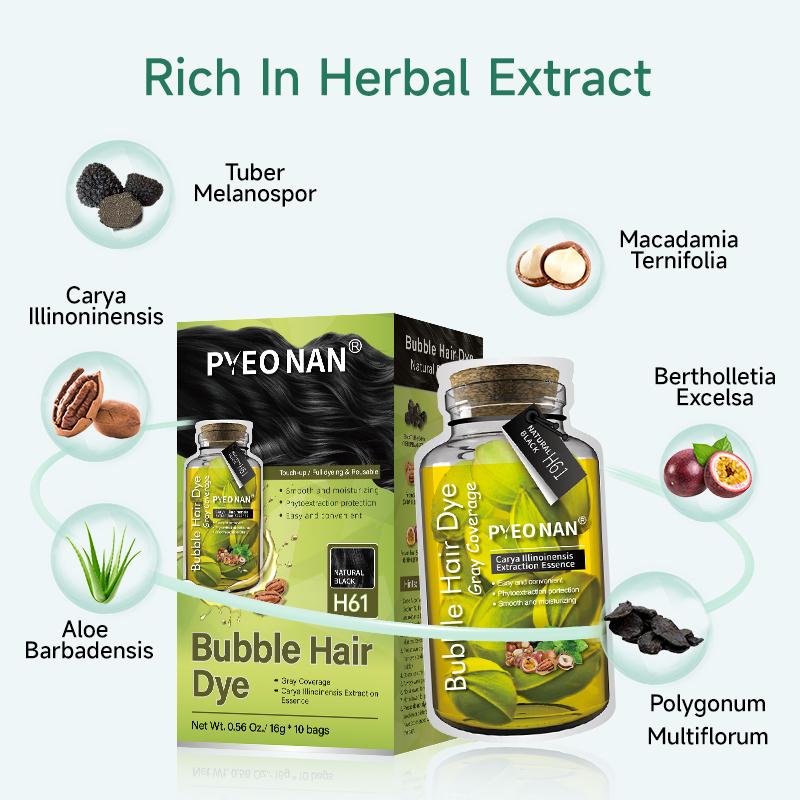 PYEONAN Unisex Bubble Hair Dye, Black or Dark Brown with Herbal Ingredients, No Bleaching, Ammonia-Free, 10 Bags Hair Color 5.6 Oz./160g Haircare Coloring, Springtok