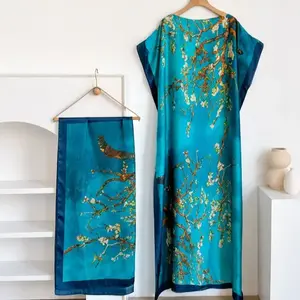 Women's Fashion Print Long Sleeve Kimono & Scarf Set, Casual Open Front Outerwear & Shawl, Ladies Clothes for Beach Vacation, Beach Swimsuit Coverup, Womenswear