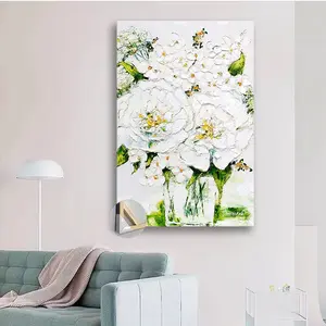 1pc Wooden Framed Hydrangea painting flower art impasto painting floral artwork peony wall art poster for Living Room, Bedroom, Kitchen, and Office Decor