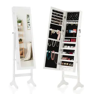 Freestanding Jewelry Organizer - 47.3" Full Length Mirror with Lockable Storage, 100+ Compartments & Velvet Lining, Tall Makeup Armoire Cabinet