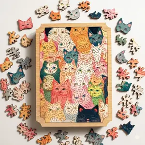 [Irregular Cat Puzzle] Meow Meow Meow Wooden Irregular Jigsaw Puzzle 3D Stereoscopic Model Multiple Cats Irregular Shape Puzzle High-Quality Plywood Brain-Burning Unlocking Home Art Decompression Ornament Unique Cat Theme Gift