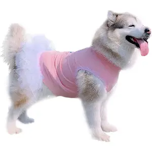 Pink Dog Lace Princess Dresses for Large Dogs Girl Soft Stretchy Pullover Pet Tutu Skirt for Birthday
