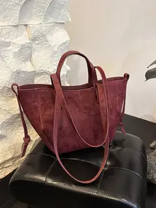 Large Capacity Suede Tote Bag, Matte Crossbody Dumpling Bag, Women's Multifunctional Fall Winter Handbag, Elegant Commuter Bag, Perfect for Work Commuting Shopping