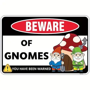 Funny Gnome Beware Metal Sign - 8X12 Inches - Perfect Garden & Farmhouse Decor, Ideal Gift For Women Gnome Garden Decor