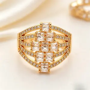 Elegant Adjustable Statement Eternity Ring, Golden-Tone Multi-Row Sparkling Band with Intricate Design, Ideal Gift for Her, Perfect for Parties, Daily Wear & Romantic Occasions