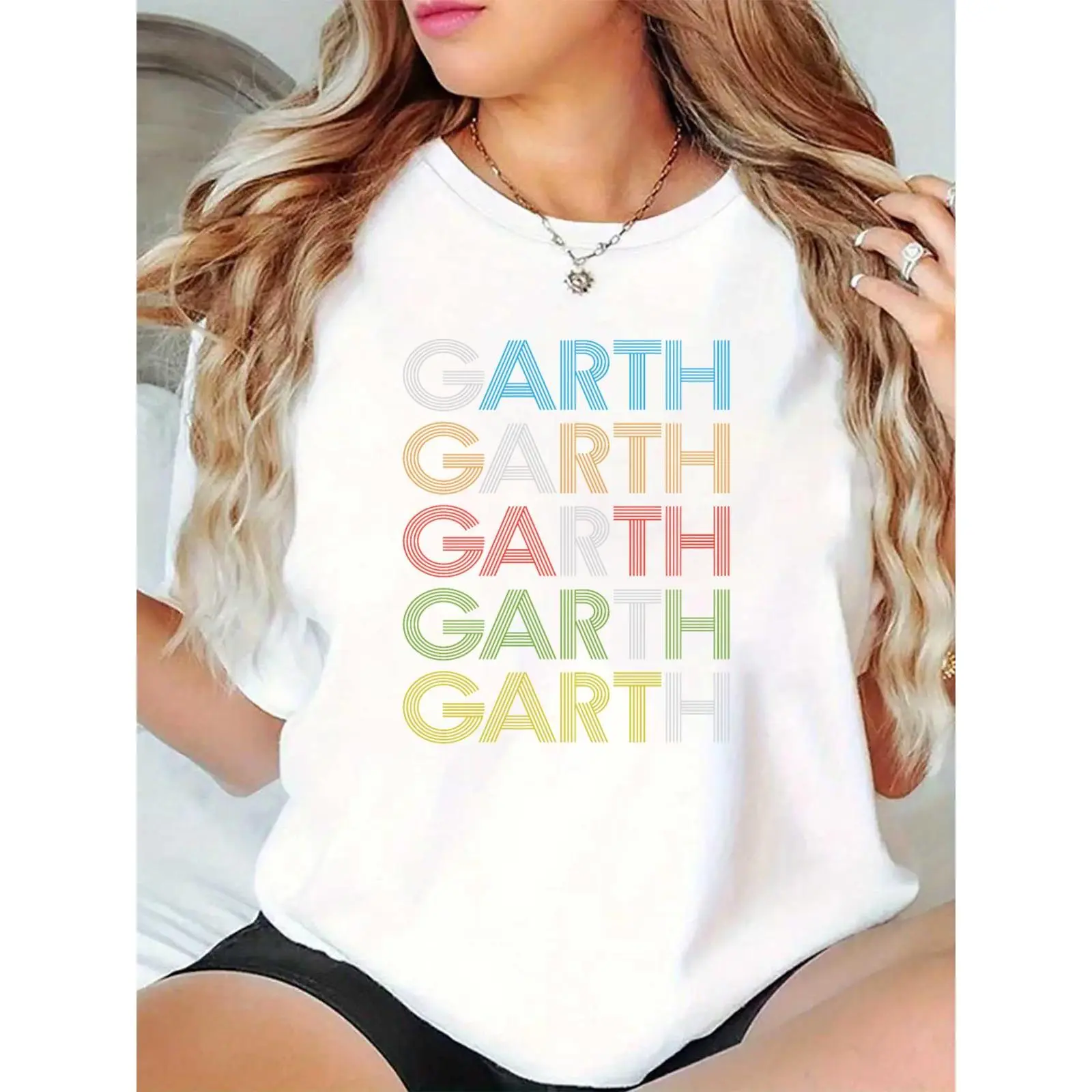 Women's Colorful GARTH Text Graphic T-Shirt Casual Daily Wear Concert Fashion Tee