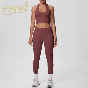 UPGROTH Women's 2-Piece High-Elasticity Sports Yoga Set - Sexy Halter Neck Backless Bra, Butt-Lifting Tight-Fitting 3-Section Waist 9-Point Pants