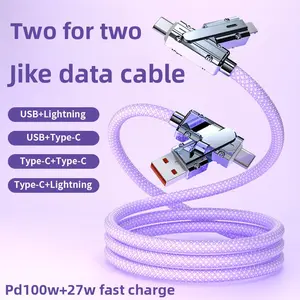 FastCharge 100W Super Fast Charging Braided Cable Multifunctional Dual-Port Car Phone Charging Cable for car use