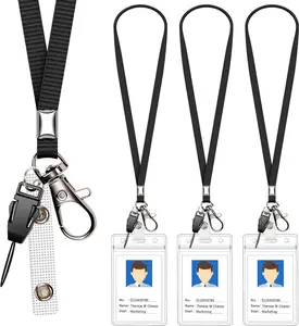 3 Pack Neck Lanyard with ID Badge Holder Office Strap Lanyards Stainless Metal Swivel Hook for Name Tag Badge Holders Keychains Card Black