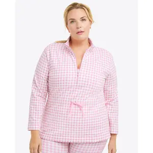 Cinch Waist Quarter-Zip in Pink Gingham