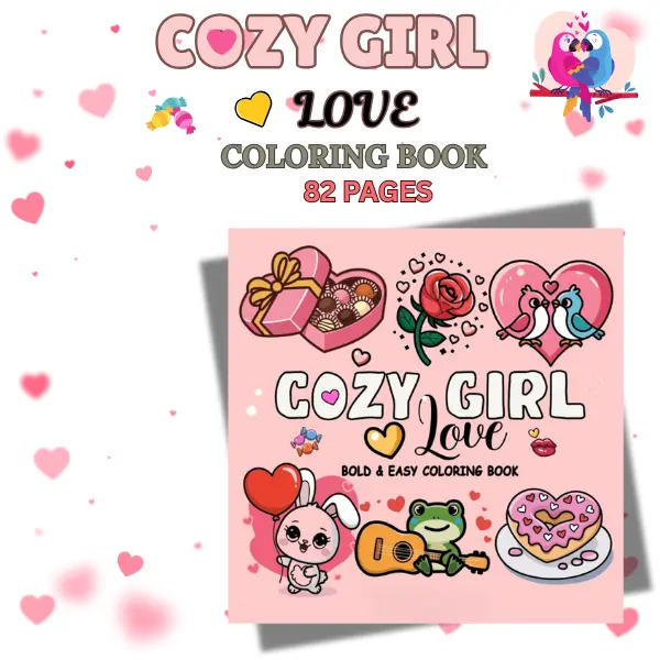 Cozy Girl Love Coloring Book for Adults and Teens: 50 Bold and Easy Romantic Illustrations – Cute Designs for Valentine's Day Gift