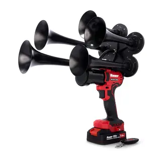 Bauer Impact Train Air Horn Thunderstrike 5-Trumpet Model, 140+ dB Output, Wireless Remote Control,   Hand-Assembled in USA, Portable, Handheld Train Horn Drill