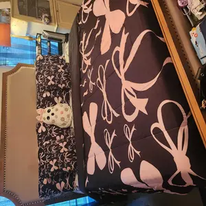 Bow 7 Pieces Bedding Set,All Season Black Pink Girls Bow Comforter Sets,Cute Bowknot Bed in a Bag,with Comforter,Sheets,Pillowcases & Cushion Cover