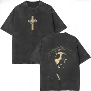 Jesus Crown of Thorns Washed T-Shirt: God Apparel & Christian Streetwear Graphic Tee | Easter Shirt & Gym Pump Cover