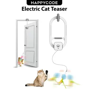 HAPPYCODE Electric Cat Feather Teaser Toy 8-inch compatible with door frames & cat trees, rechargeable. 2 modes: 360° rotation & random bounce. Perfect for bored, shy & high-energy cats, hands-free play, great birthday gift for cats